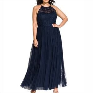City Chic Angelic Navy Blue Lace Chiffon Maxi Dress Sz 20